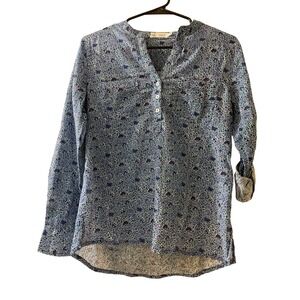 Carve Designs  XS Dylan Gauze Shirt Floral Henley Blouse Long Tab Sleeve NWT